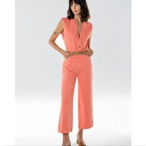 Etica Anthropologie Camden Denim Jumpsuit Coral Wide Leg Utility Small NWT